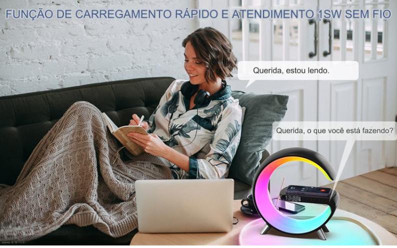LuzConnect Abajur despertador com caixa de som & carregador por indução (Grande)